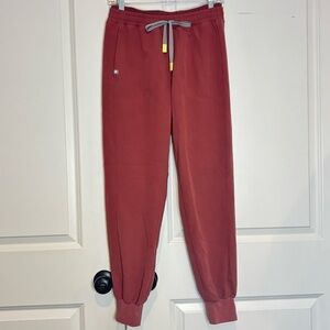 Figs Mari Knit Elastic Waist Drawstring Jogger Scrub Pants Mauve Pink S